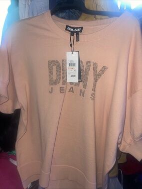 DKNY Jeans Women's Light Pink Pullover Sweater with Logo